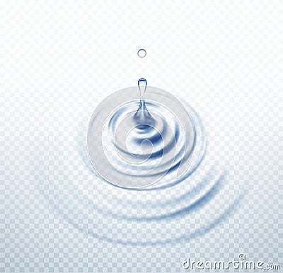 Realistic Transparent Drop and Circle Ripples set on isolated background. Vector illustration Vector Illustration