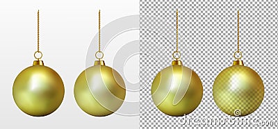 Realistic transparent gold Christmas ball. New year toy Vector Illustration