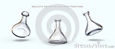 Realistic transparent laboratory beaker. Empty triangular conical flask Vector Illustration