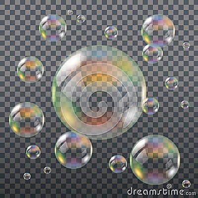 Realistic Transparent Soap Bubbles Vector Illustration