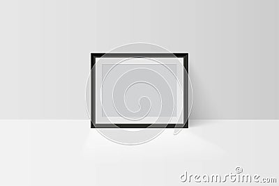 Realistic tree-dimension empty blank black simple frame mockup isolated on light background. Vector horizontal picture Vector Illustration
