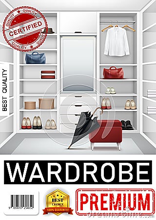 Realistic Trendy Wardrobe Room Poster Vector Illustration