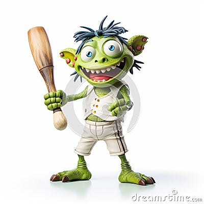Realistic Troll Caricature With Baseball Bat Stock Photo