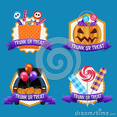 realistic trunk treat labels collection vector design Vector Illustration