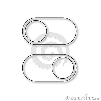 Realistic Turn on and turn off swipe buttons isolated on white background. Switch symbol with shadows. Toggle icon template. Cartoon Illustration