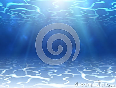 Realistic underwater design with ripple and waves. Underwater background with sunshine. Water surface. Vector Vector Illustration