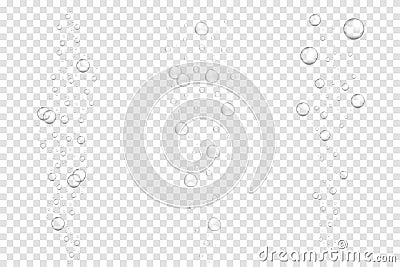 Realistic underwater fizzing air bubbles isolated on transparent background. Sparkling water, air bubbles Vector Illustration