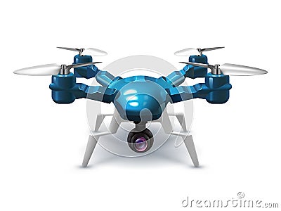 Realistic unmanned drone with recording camera. Copter with remote control 3d vector illustration Vector Illustration