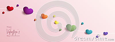 Realistic valentine day banner with colorful heart shapes Stock Photo