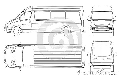 Realistic Van template in outline. Isolated passenger mini bus for corporate identity and advertising. Vector Illustration