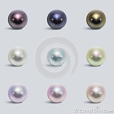 Realistic varicoloured pearls vector set Vector Illustration