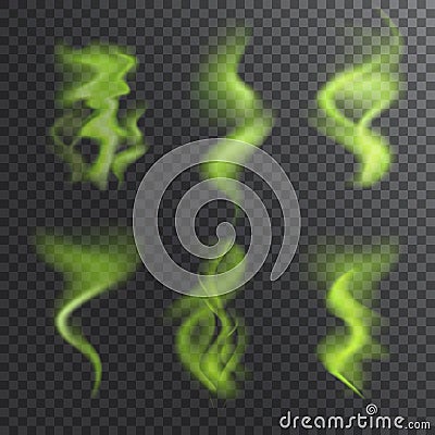 Realistic vector bad smell, stench, whiff or steaming vapor collection Vector Illustration