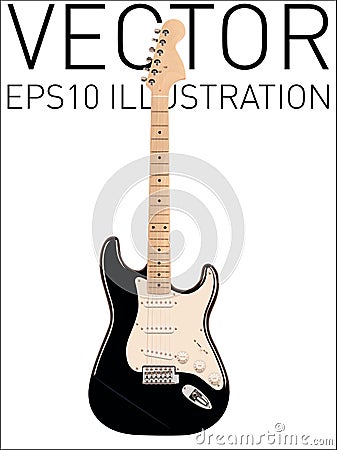 Realistic vector black six-stringed electric guitar Vector Illustration