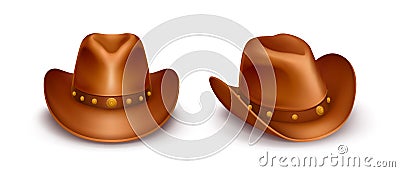 Realistic vector brown leather cowboy hats Vector Illustration