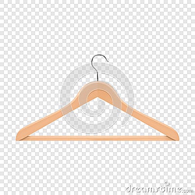 Realistic vector clothes coat wooden hanger close up isolated on transparency grid background. Design template, clipart Vector Illustration