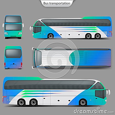 Vector realistic coach bus mockup back, top view Vector Illustration