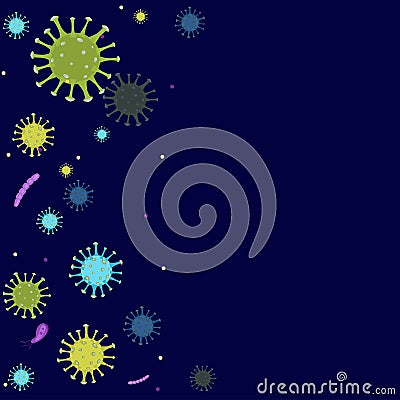 Realistic vector on dark blue background with empty space for copying. cell of the virus corona, virus disease Wuhan Vector Illustration