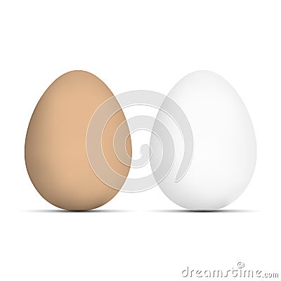 Realistic Vector Eggs. Brown Egg and White Egg Isolated on White Vector Illustration