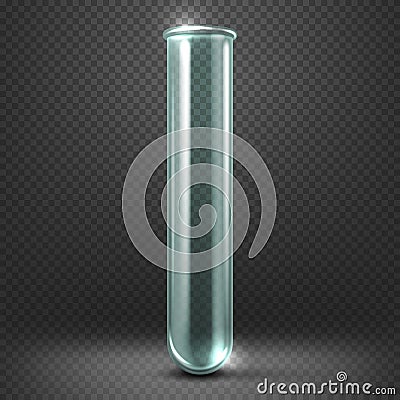 Realistic vector empty glass test tube template isolated on transparent checkered background. Vector Illustration