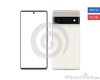 Realistic vector flat mock-up Google Pixel 6 Pro with blank screen isolated on white background. Scale image any resolution Vector Illustration