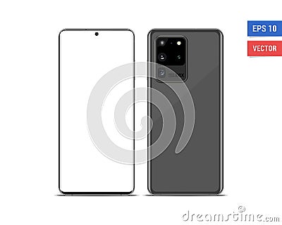 Realistic vector flat mock-up Samsung Galaxy S20 Ultra with blank screen isolated on white background. Scale image any resolution Vector Illustration