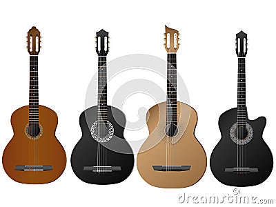 Realistic vector of four type of guitars. Vector Illustration