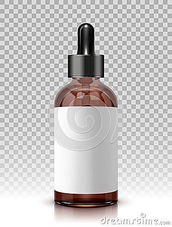 Realistic vector glass bottle with dropper for cosmetics and medicines Vector Illustration