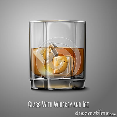 Realistic Vector glass with smokey Scotch Whiskey Vector Illustration