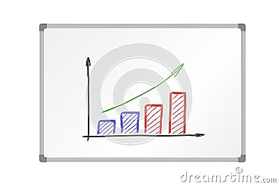 Realistic vector illustration whiteboard with aluminum frame and drawing colorful growing graph, isolated Vector Illustration