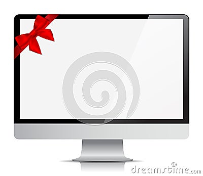 Realistic Vector Monitor With Gift Ribbon Stock Photo