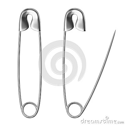 Realistic vector open and closed sewing safety pin. Vector Illustration