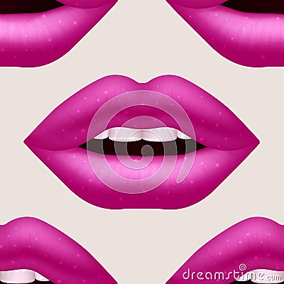 Realistic vector pink woman lips seamless pattern Vector Illustration