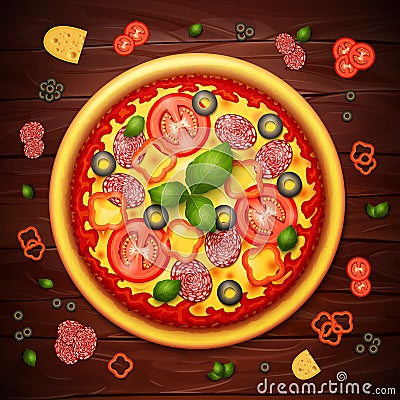 Realistic vector Pizza recipe or menu background Vector Illustration