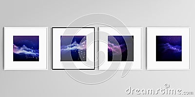Realistic vector set of square picture frames isolated on gray background. Digital data visualization, polygonal science Vector Illustration