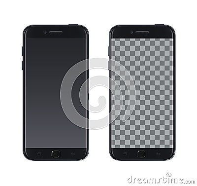 Realistic vector smartphone black design with empty screen. Vector isolated smartphone with empty screen to present your app, desi Vector Illustration