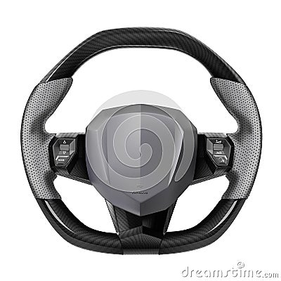 Realistic vector steering wheel supercar auto parts for steering direction control covered with gray rubber and black Kevlar Vector Illustration