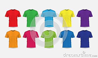 Realistic vector T-Shirt flesh color front view blank mockup collection set grey background Vector Illustration