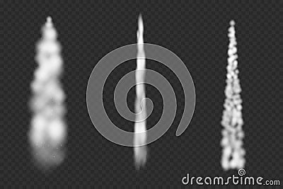 Realistic vector texture ofWhite Smoke trails, Plane track isolated on transparent background Vector Illustration