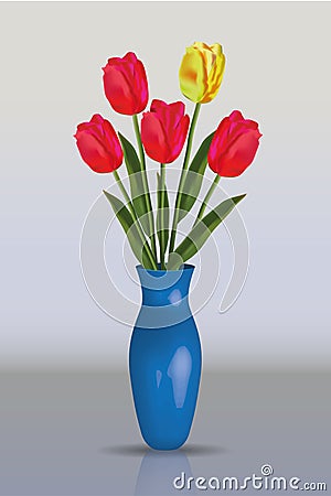 Realistic vector tulips in vase. Vector Illustration