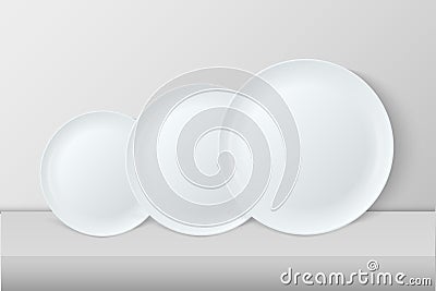 Realistic vector white food dish plate icon set front view closeup - small, medium and big. Design template, mock up for Vector Illustration