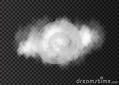 Realistic vector white smoke cloud isolated on transparent ba Vector Illustration