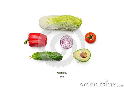 Realistic Vegetables Set Of Avocado, Onion, Tomato, Pepper And Chinese Cabbage Stock Photo