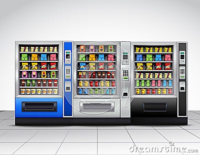 Realistic Vending Machines Front View Vector Illustration