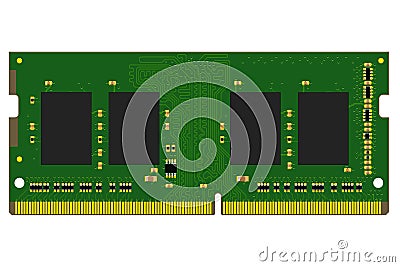 DDR4 SO-DIMM memory PCB with soldered components on white background Stock Photo