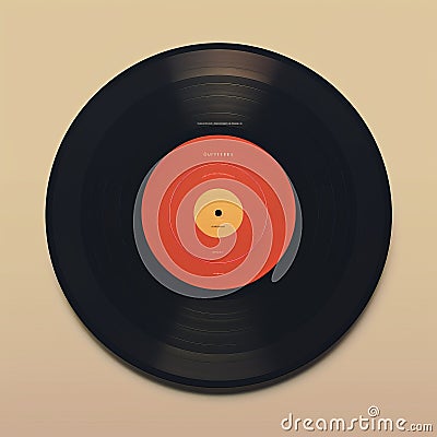 Realistic Vinyl Record Art: Black And Orange On Textured Beige Stock Photo