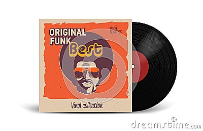 Realistic Vinyl Record with Cover Mockup. Disco party. Retro design. Front view. Stock Photo