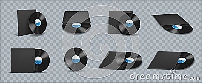 Realistic Vinyl Record Covers Mockup Icon Set Vector Illustration