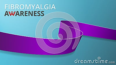 Realistic violet ribbon. Awareness fibromyalgia month poster. Vector illustration. World fibromyalgia day solidarity Vector Illustration