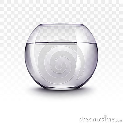 Realistic Violet Transparent Shiny Glass Fishbowl Aquarium with Water without Fish on White Background Vector Illustration