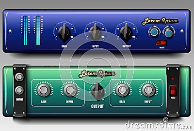 Realistic virtual equalizers and compressors. Vector Stock Photo